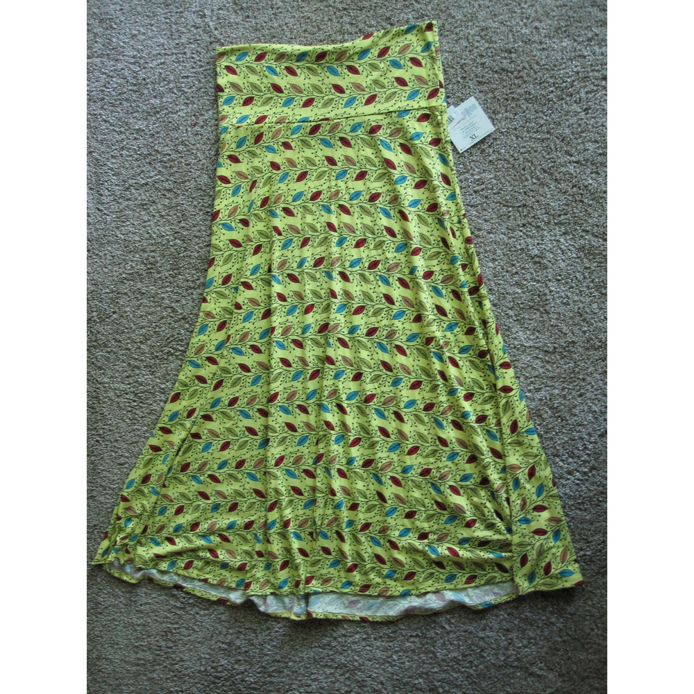 NEW LuLaRoe MAXI Long SKIRT WOMENS sz XL Yellow Leaves Floral Stretch Soft Comfy